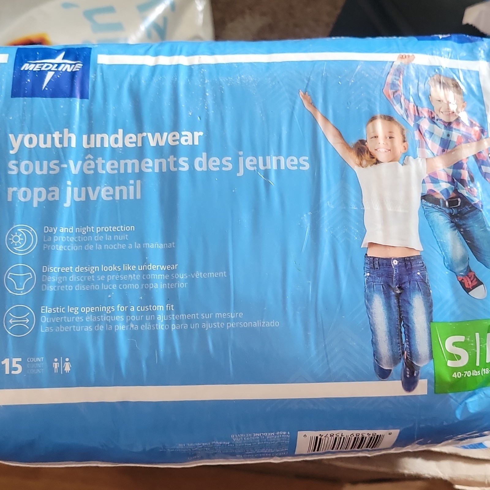 60ct Medline Youth Incontinence Pants S (40-70 lbs) Day & Night Protection