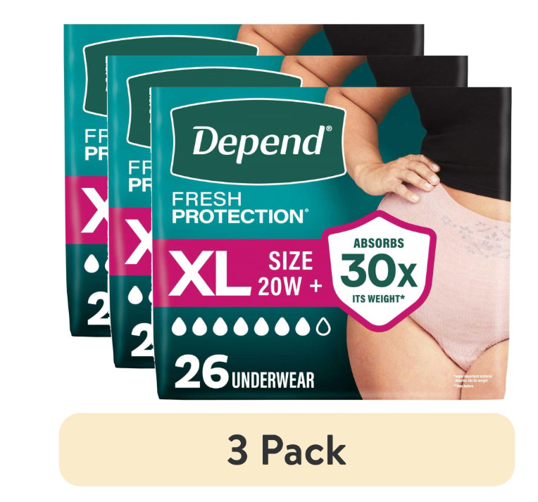 3 Pack Depend Fresh Protection Women XL Incontinence Underwear 26 Ct Each