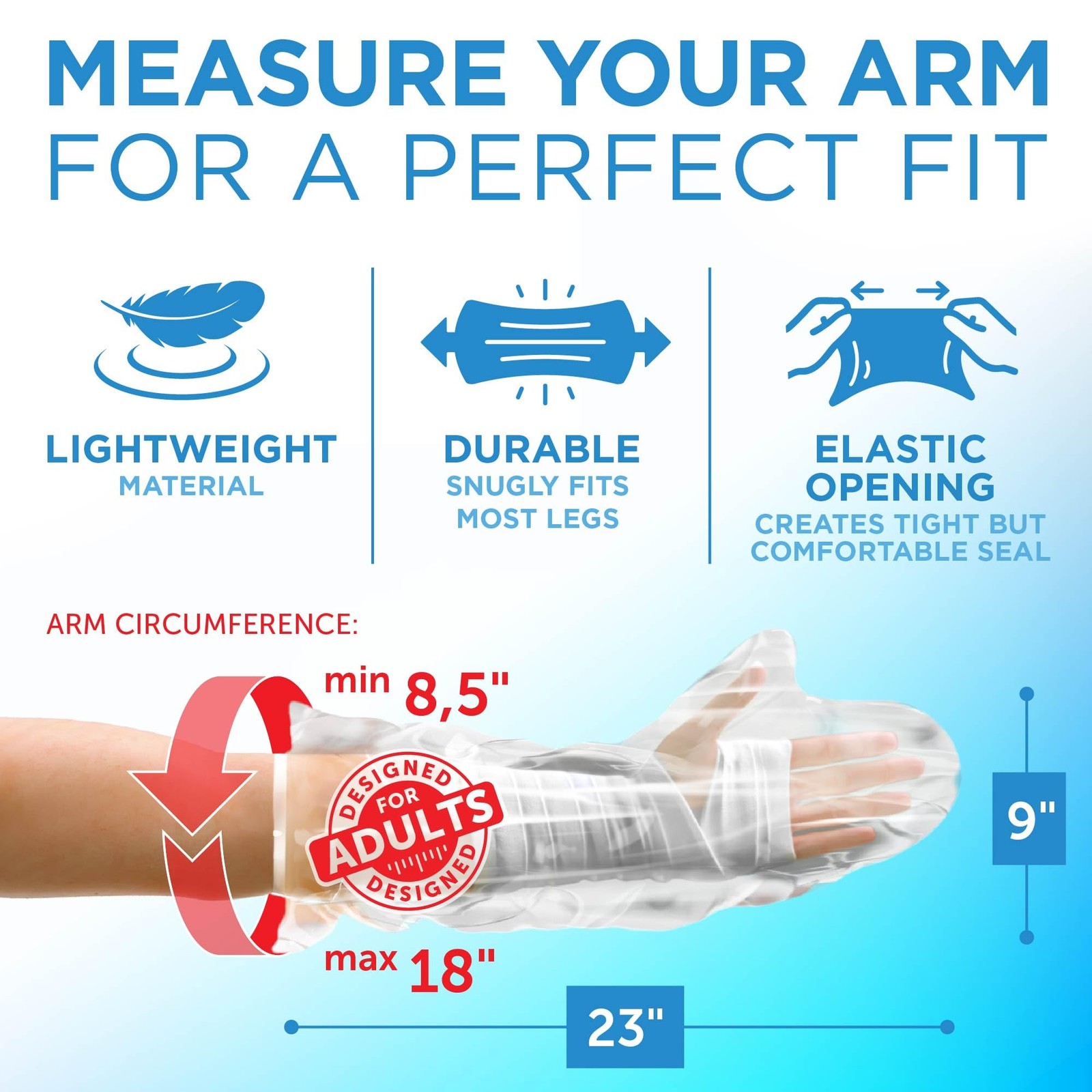 100% Waterproof Cast Covers for Shower Arm – Tight 3 Count (Pack of 1), Clear