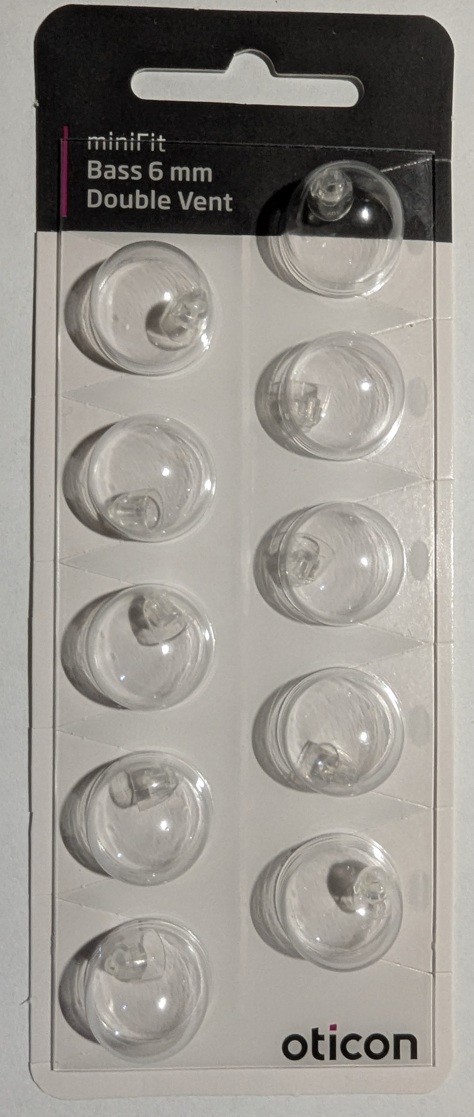 Oticon miniFit Bass 6mm Double Vent Replacement Domes – 10 Pack – Factory Sealed