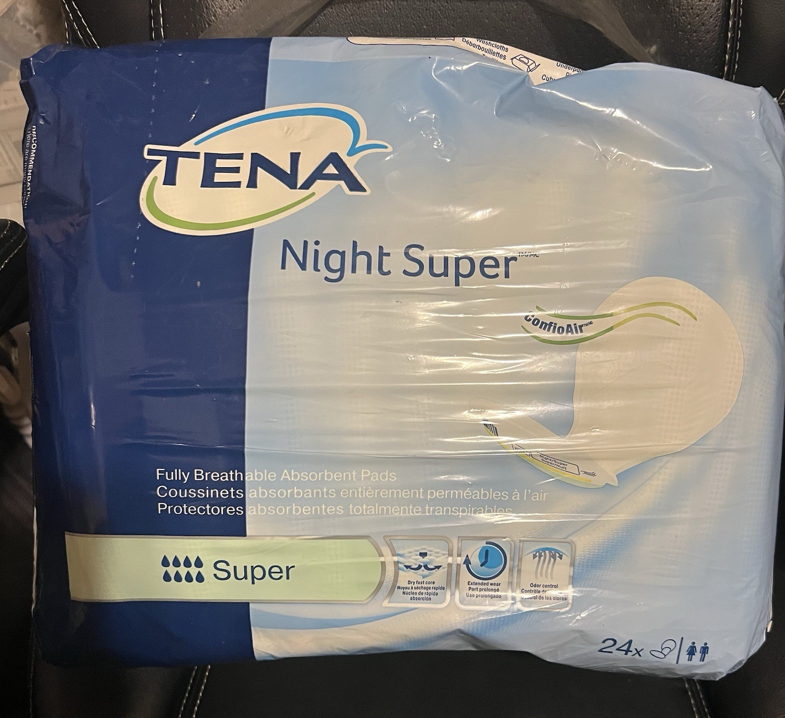 Tena~Super Absorbent Pads~Night Protection~Unisex ~ 24 Count~ NEW SEALED~