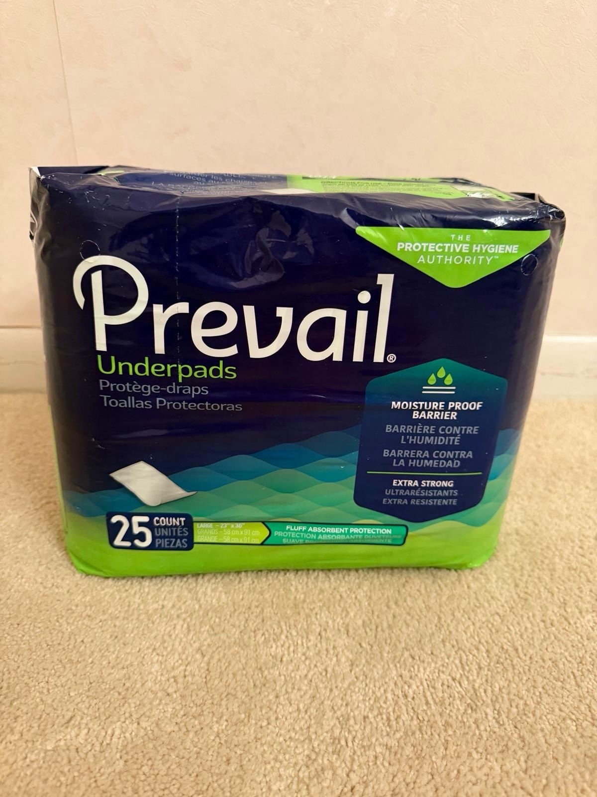 Prevail Extra Strong Large Underpads Moisture Proof Barrier 25 Count