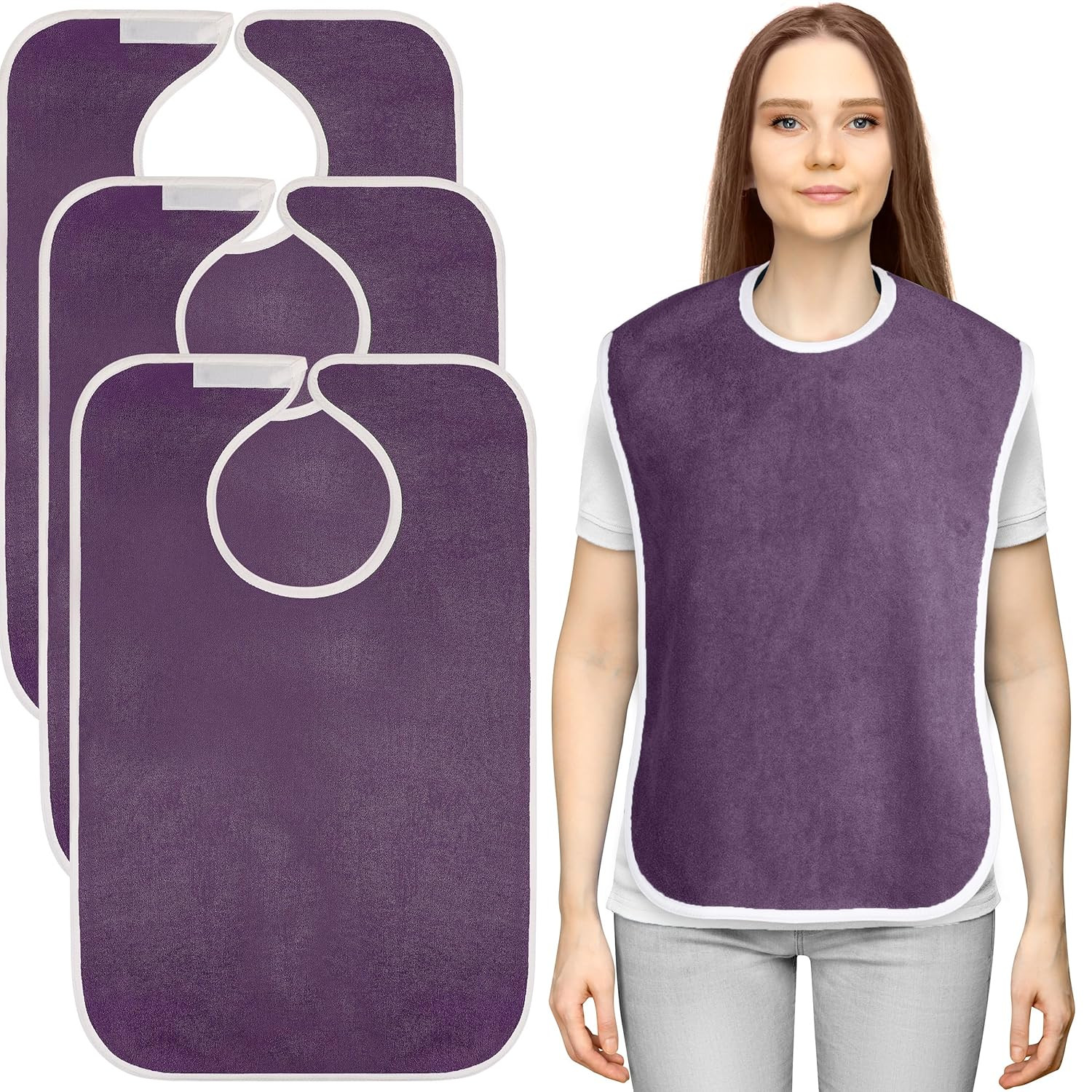 3 Pack Premium Unisex Adult Bibs for Elderly Women Men, Waterproof Bib for Eatin