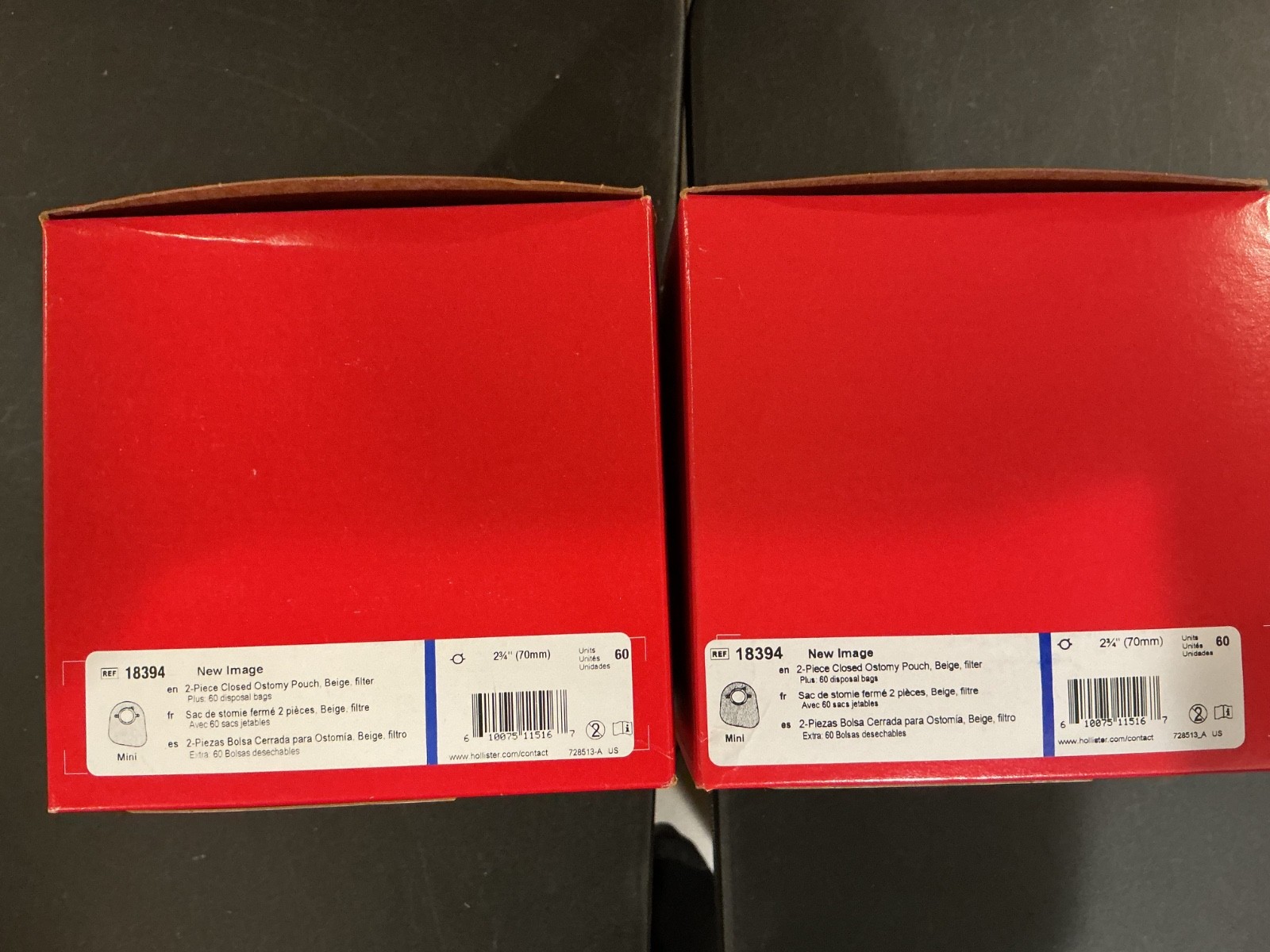120 (2 boxes of 60) Hollister 18394 New Image Closed Ostomy Pouch