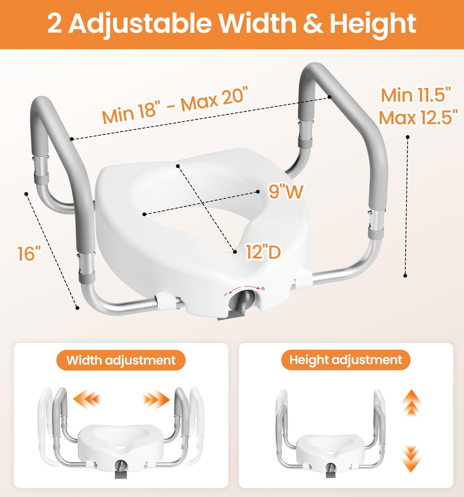 HOMLAND Raised Toilet Seat with Handles, Handicap Toilet Seat Risers for Seniors