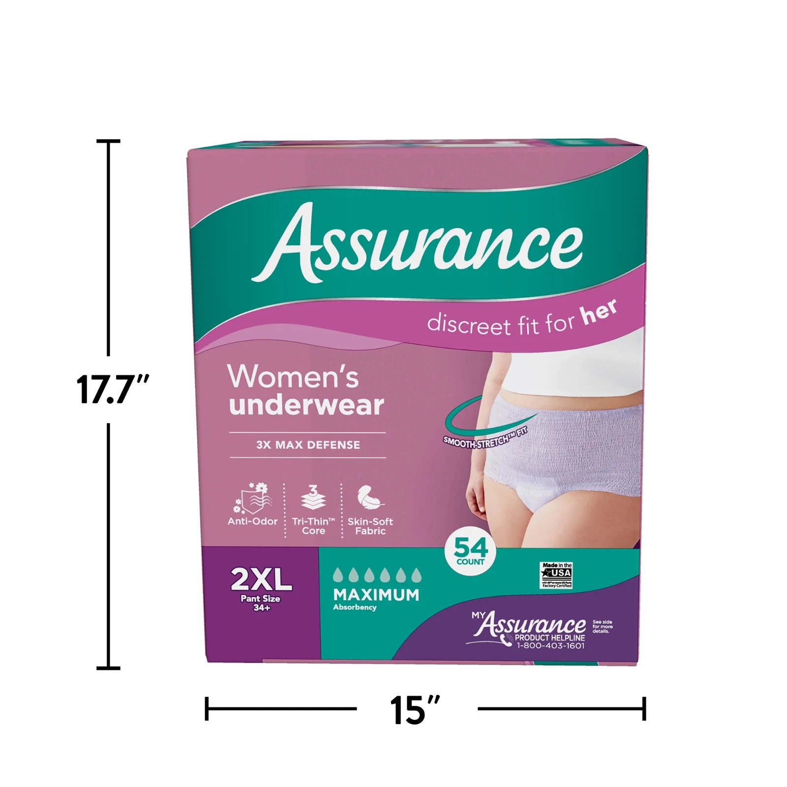 108 Count 2x 54 Assurance Women Incontinence Underwear Max Absorbency Size 2XL