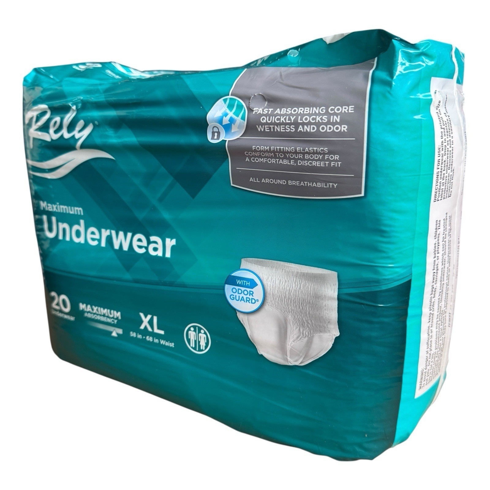 Rely Maximum Absorb Underwear Size XL 2-pack (20 Each) Waist 58-68 Adult Diaper
