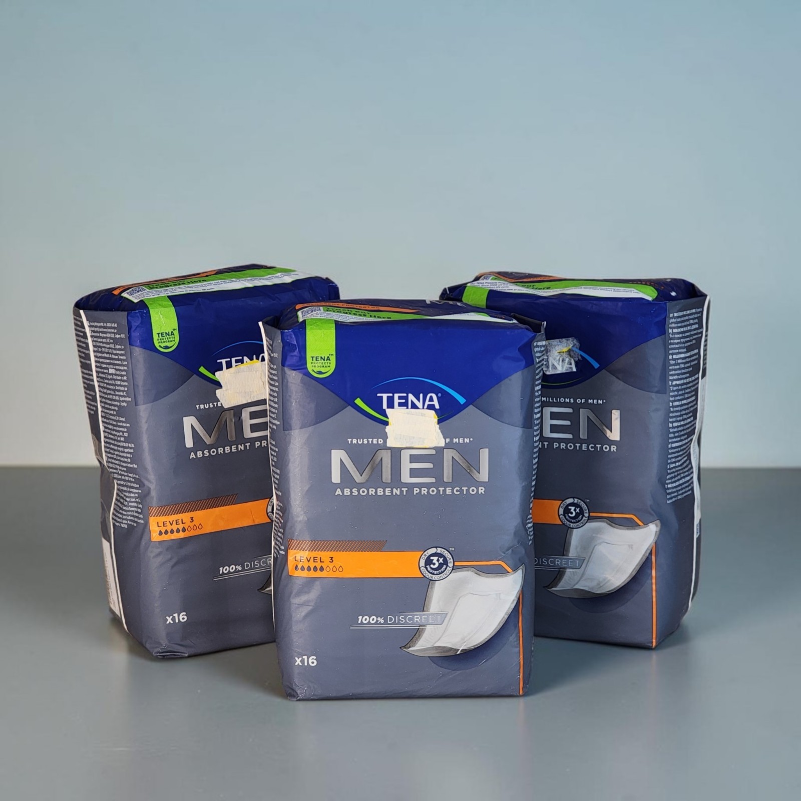 NEW Lot of 48 TENA Men Absorbent Guards 3 Sealed Packs of x16 Level 3 Protection