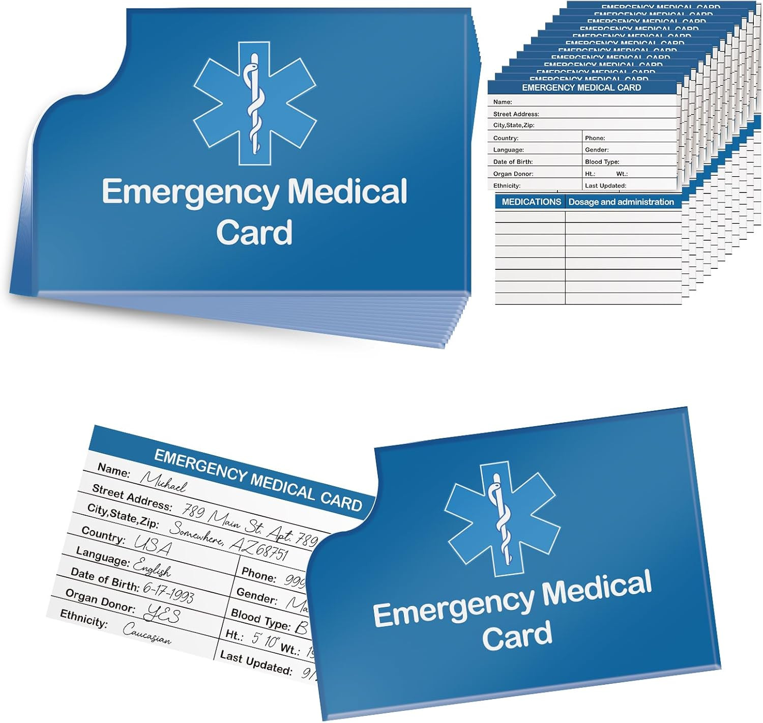 12 Pack Red Medical Condition and Emergency Contact Id Wallet Card Emergency Med