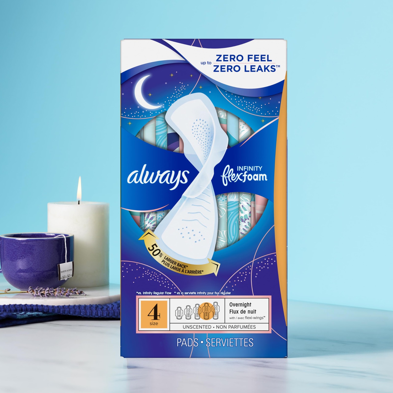 Always Infinity Feminine Pads for Women, Size 5 Extra Heavy Overnight