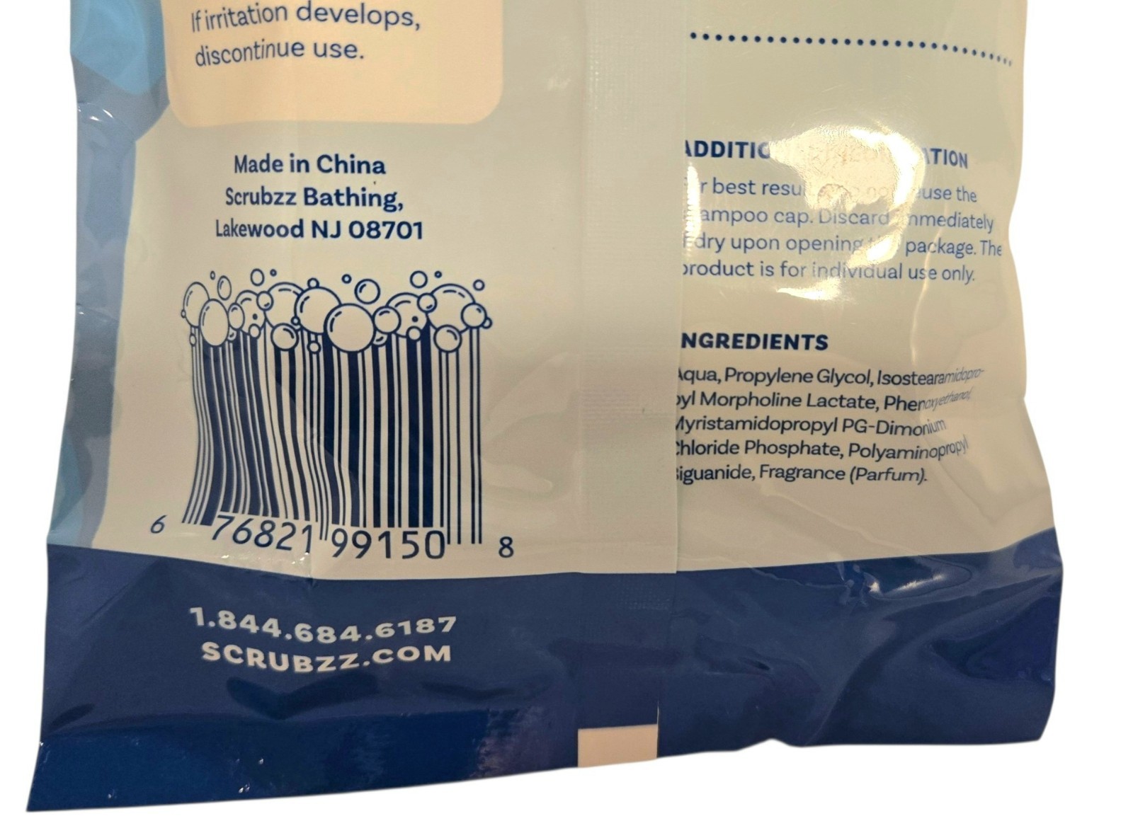 Scrubzz Rinse-Free Shampoo Cap Fresh Scent Elder Care Camping Post-Surgery New