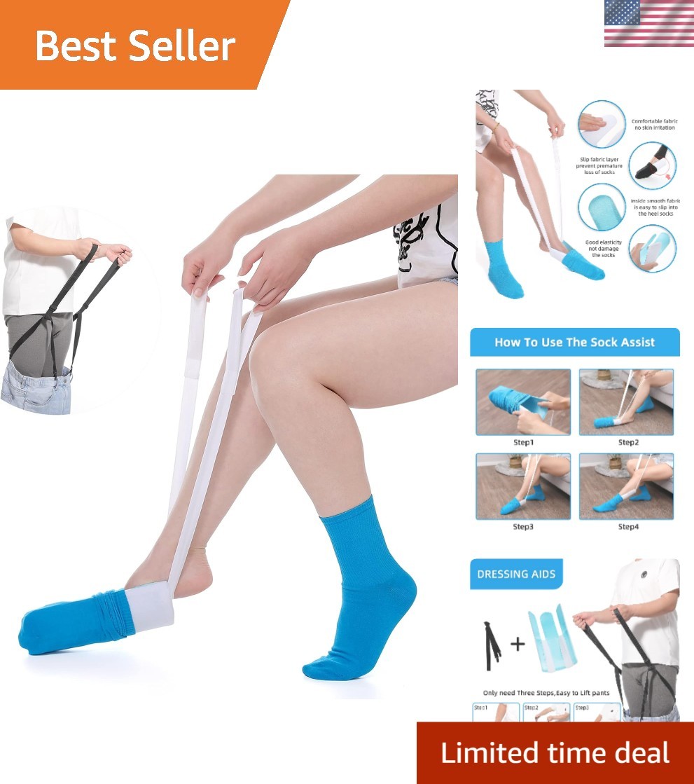 Soft Sock Aid & Adjustable Clip-Strap Pants Assist for Limited Mobility Users