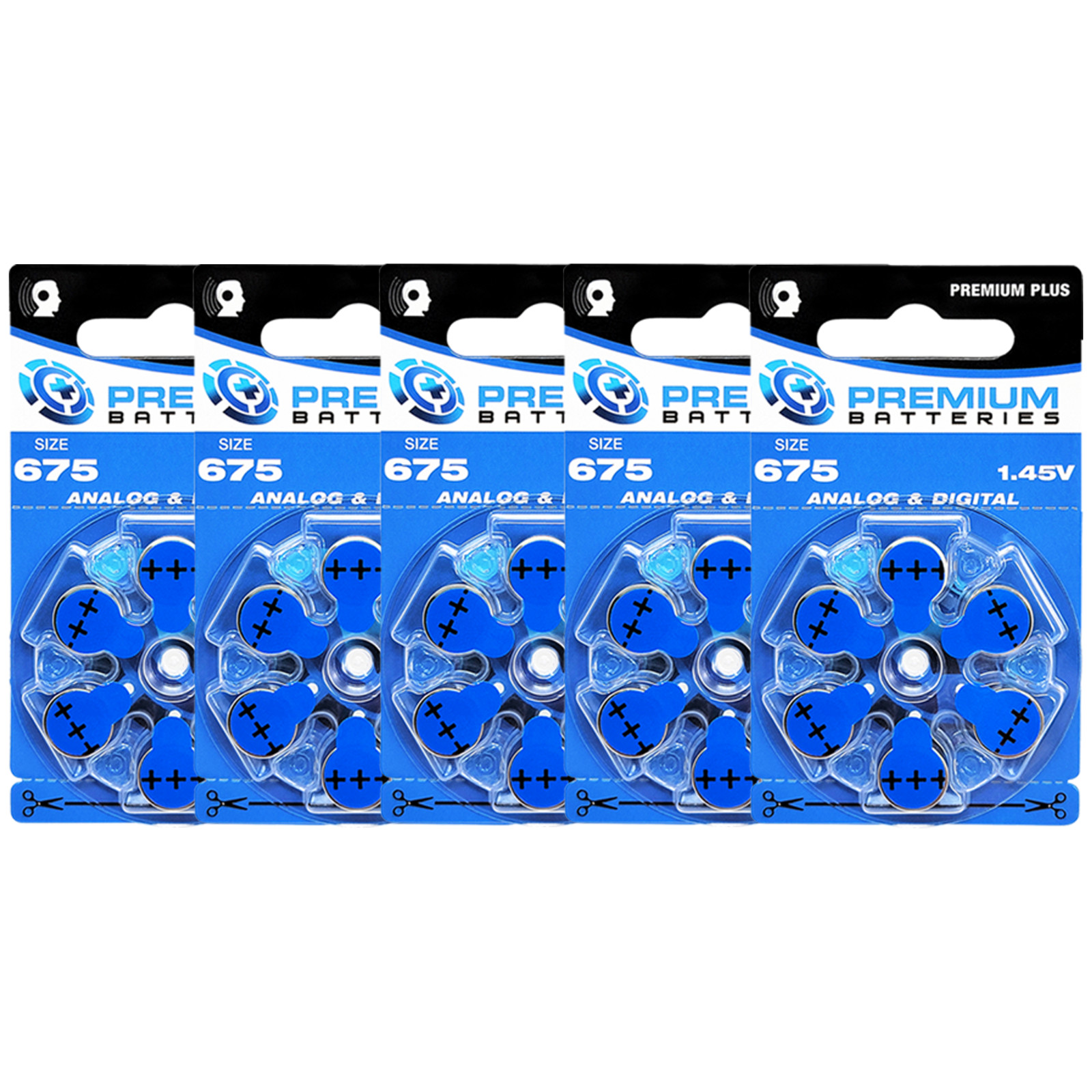 Premium Batteries Size 675 ZA675 1.45V Hearing Aid Batteries Blue Tab (30 Pack)