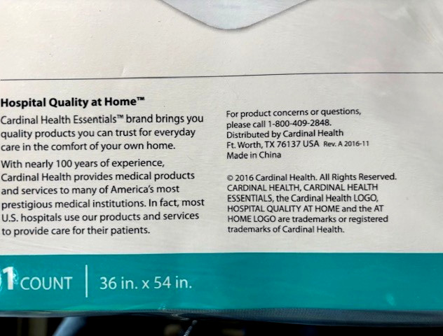 Cardinal Health Essentials Reusable Underpad, ZRUP3654R, Size 36X54 in. 1 Pad