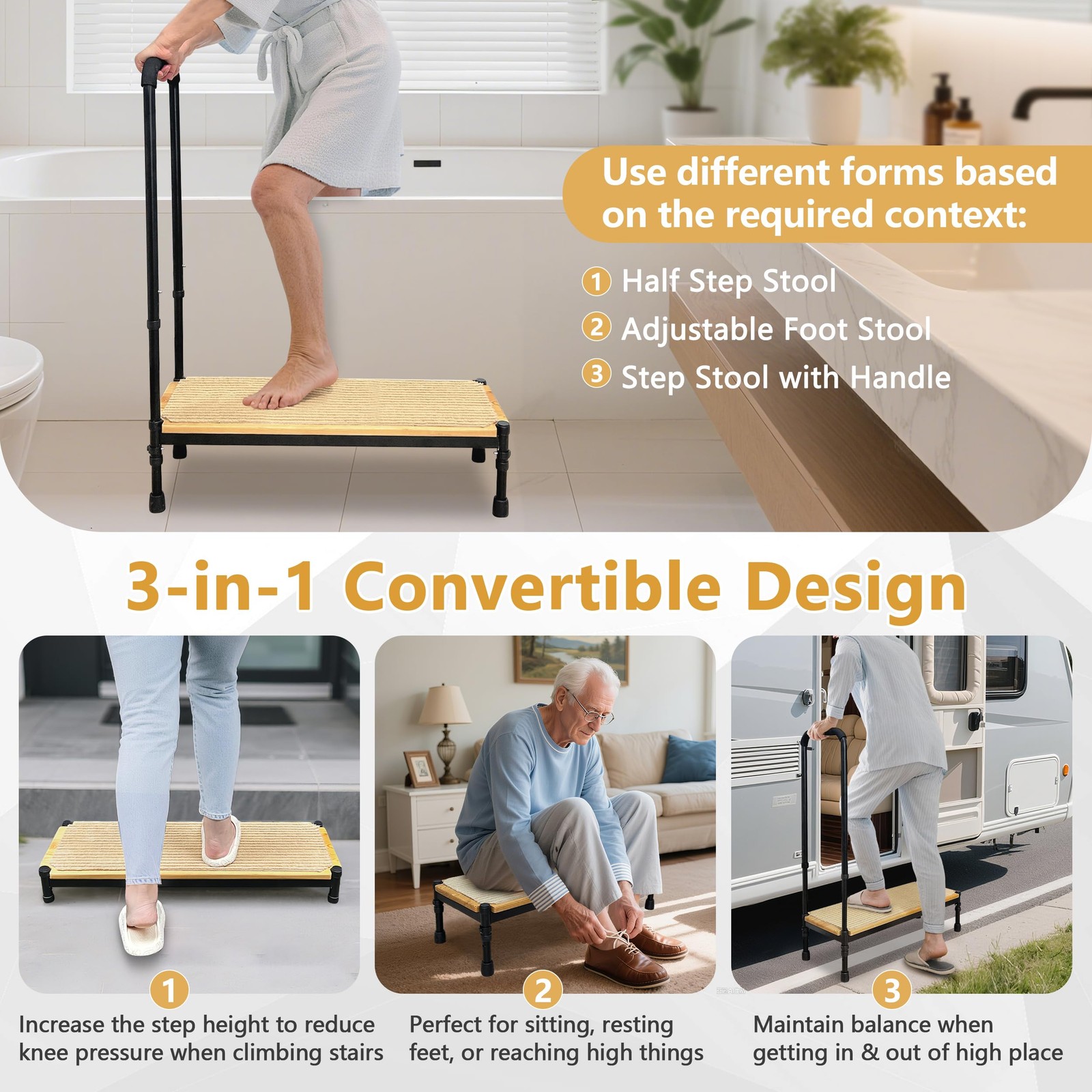 Bed Step Stool with Adjustable Handle for Elderly, Medical Step Stool for Bed…
