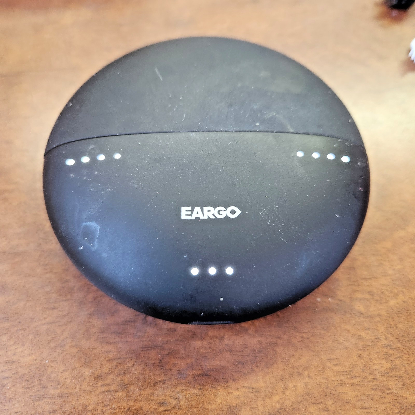 Eargo Neo Hearing Aids, case, cord, and assorted flexis
