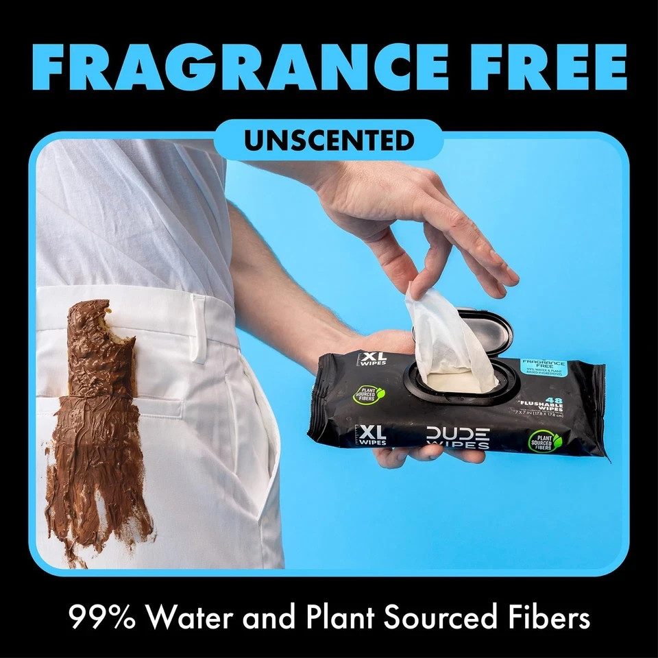 DUDE Wipes Unscented Flushable – 48 Count (Pack of 6)