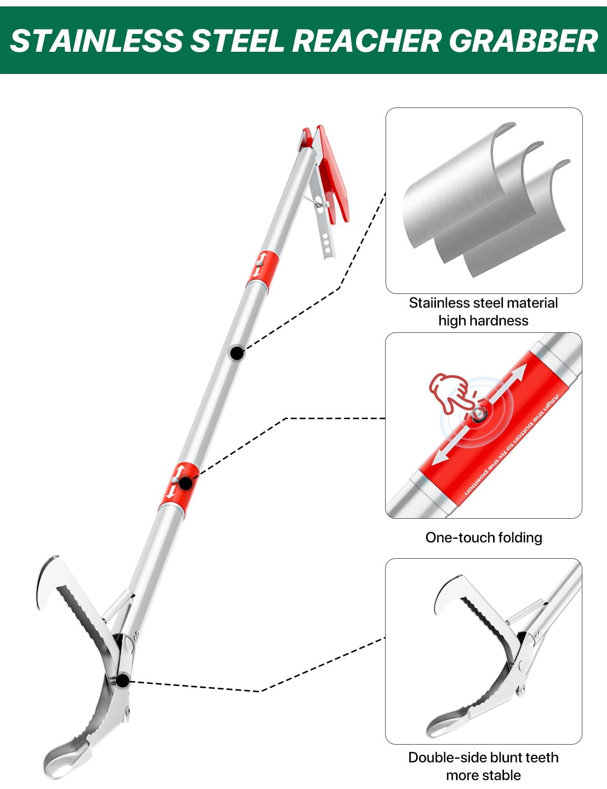 Grabber Reacher Tool, 50″ Foldable Extra Long for Elderly Sliver