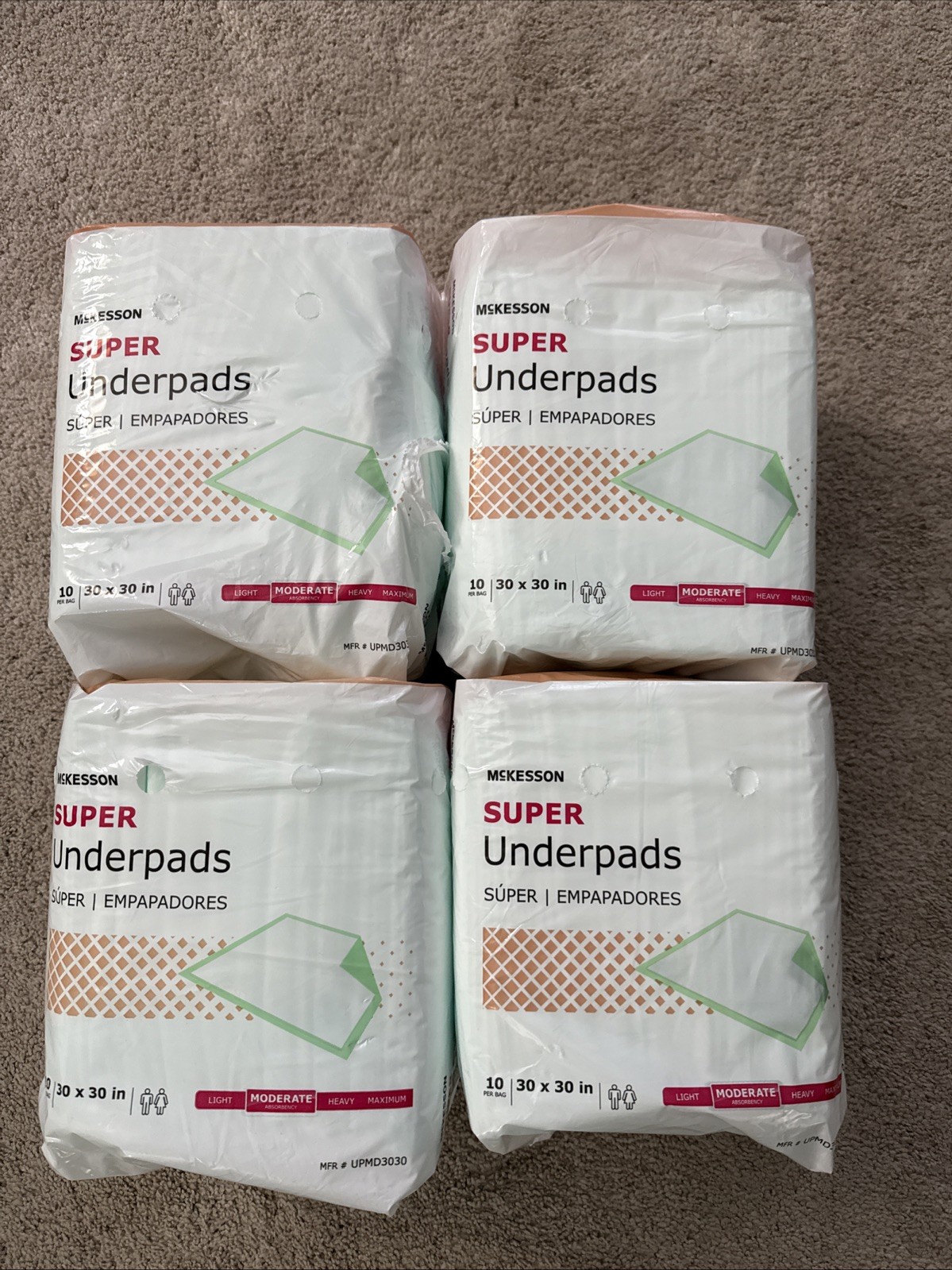 4-pkgs 10 McKesson Moderate Absorbency Adult Bed Pad Disposable Underpads 30″