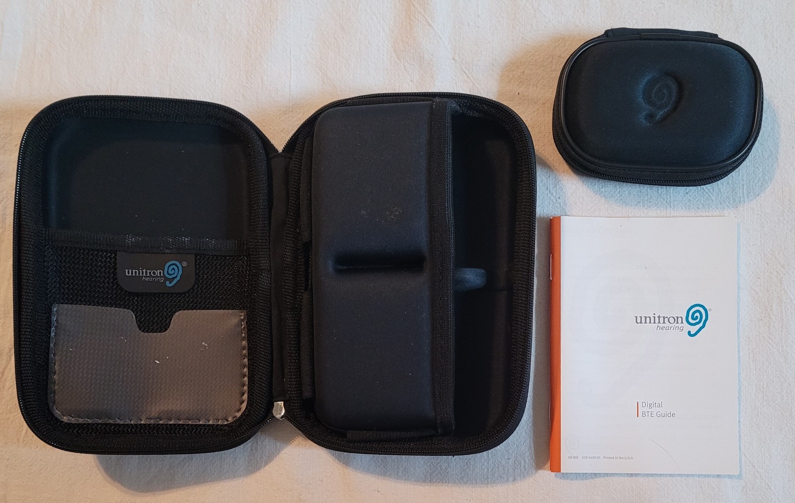 Original Unitron Hearing Aid Case, Accessory Case, Guide Zipper Black 6.75×4.75″