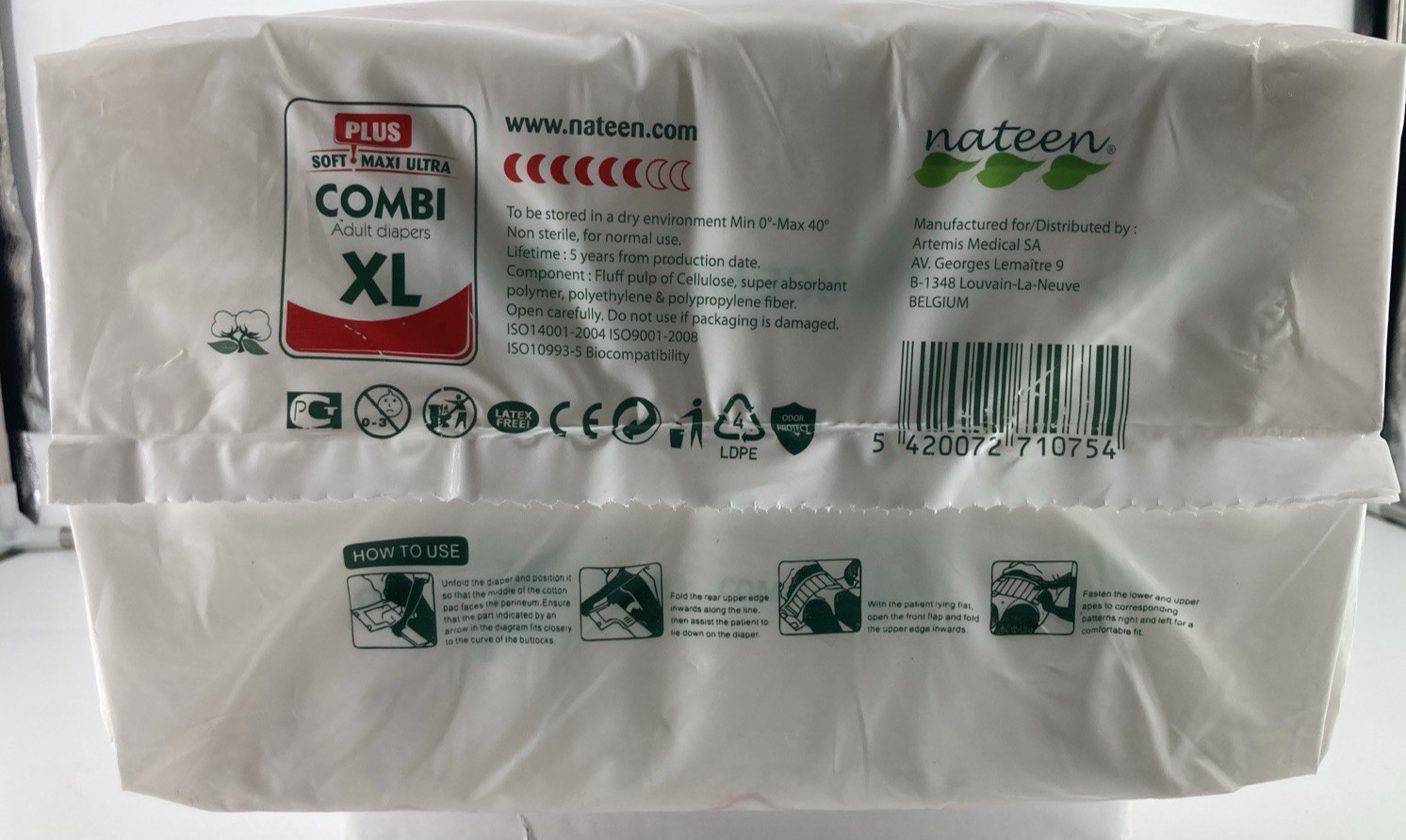 Nateen Soft Plus Maxi Ultra Combi Adult Diapers XL, 10 a set. Read desci
