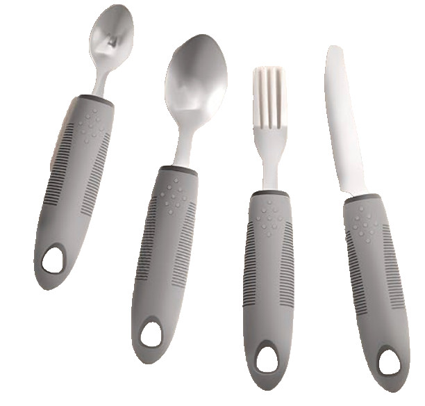 4 PC SET Adaptive Utensils Elderly Arthritis Tremor Easy Grip Cutlery Grey