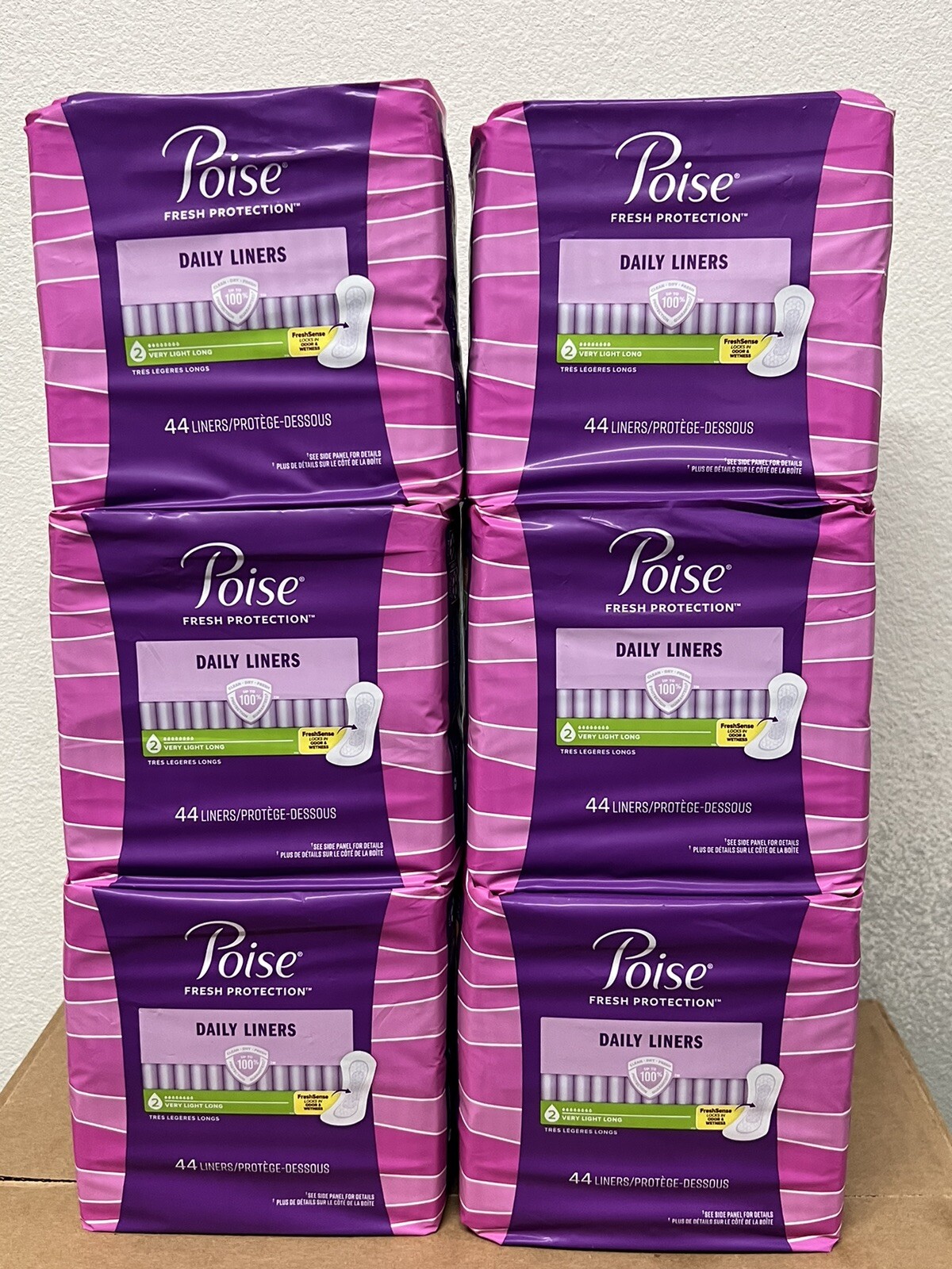6x POISE LINERS LONG LENGTH VERY LIGHT ABSORBENCY 44 LINERS EACH 264 Total