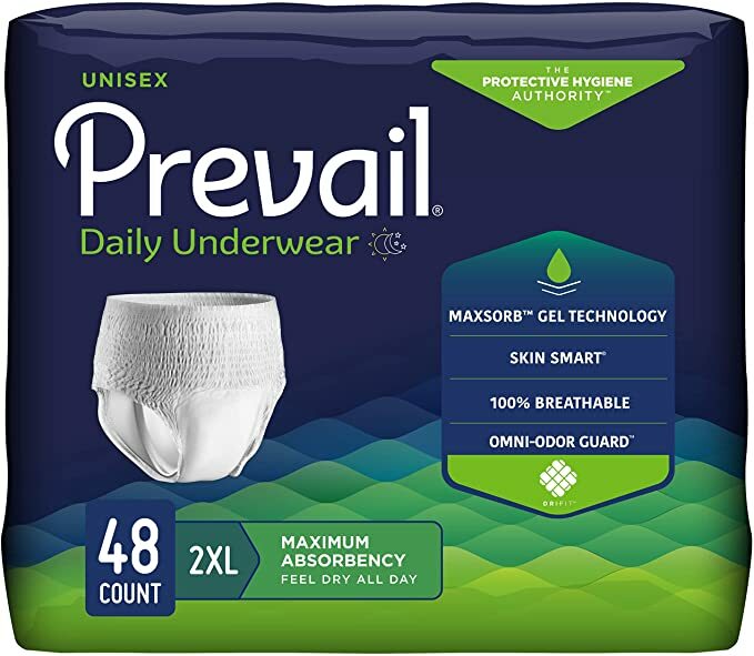 Prevail Extra Absorbency Underwear Diaper,Unisex, 2X-Large, XXL – Case of 48