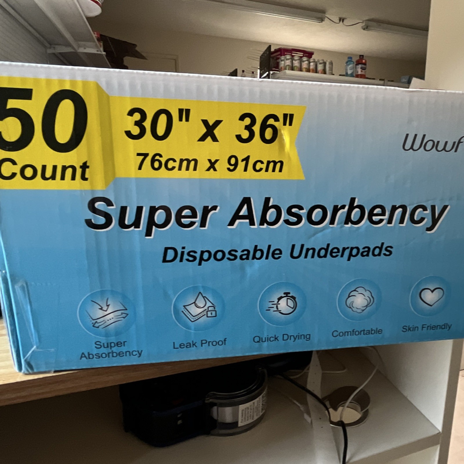 Wowflash Super Absorbency Disposable Underpads Blue 30 x 36 in 50 Count