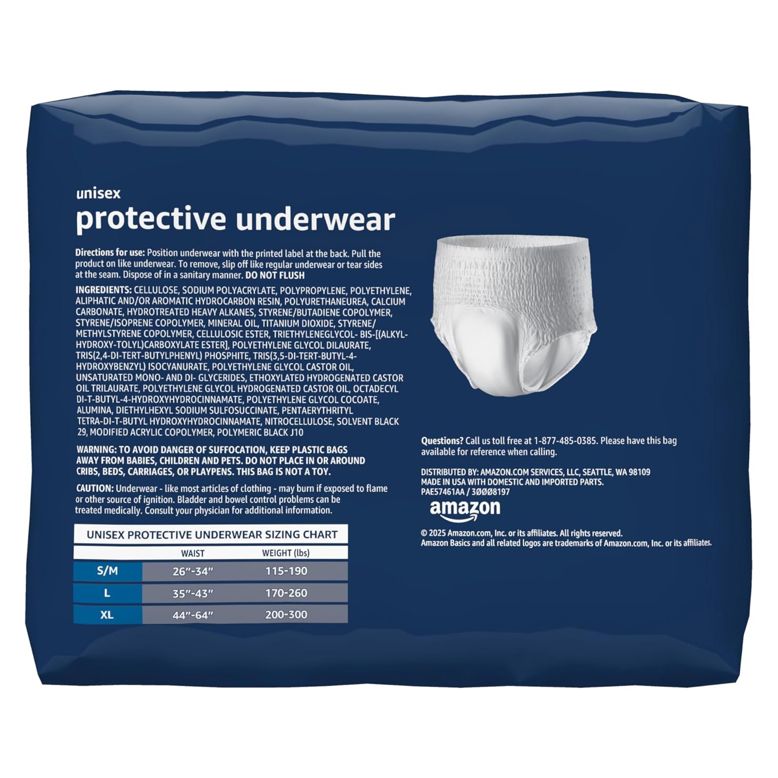 Amazon Basics Unisex Protective Underwear, Overnight Absorbency, Large, 56 Count