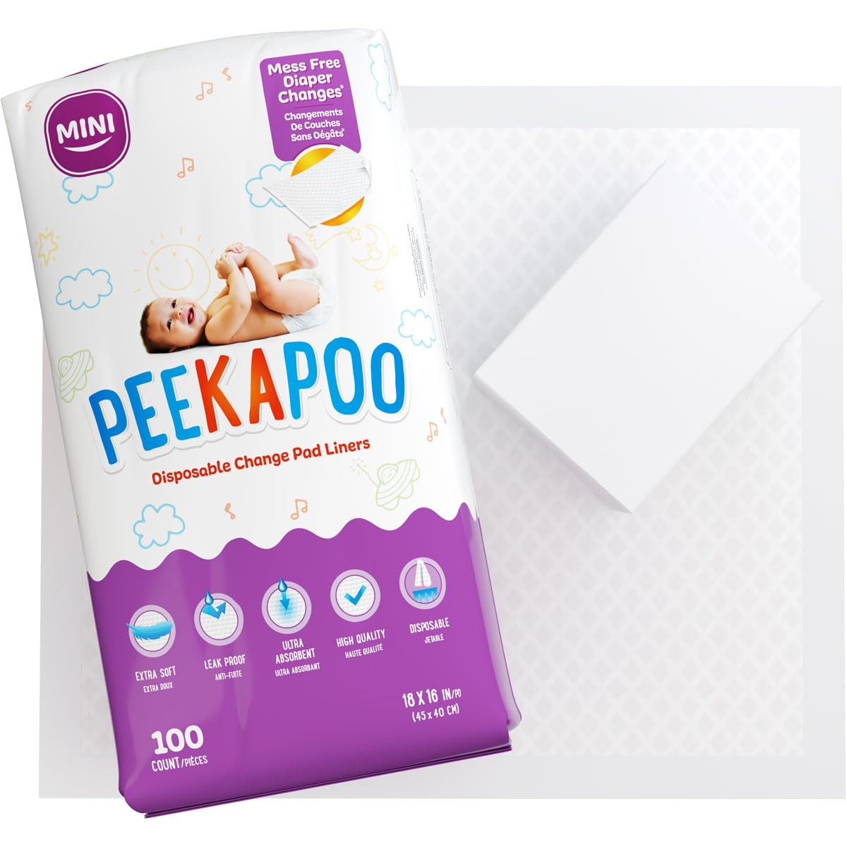 Disposable Changing Pads for Baby – 100 Pack – 18 x 16 Inches – Waterproof Ab…