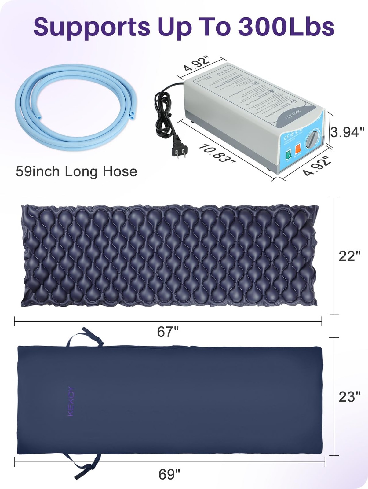 Kekoy Alternating Air Pressure Mattress Pad for Recliner 67″ x 22″, Blue
