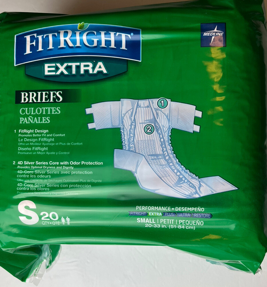 1 Medline Fit Right Extra Cloth-Like Adult Briefs Size Small Petite Qty 20/ bag