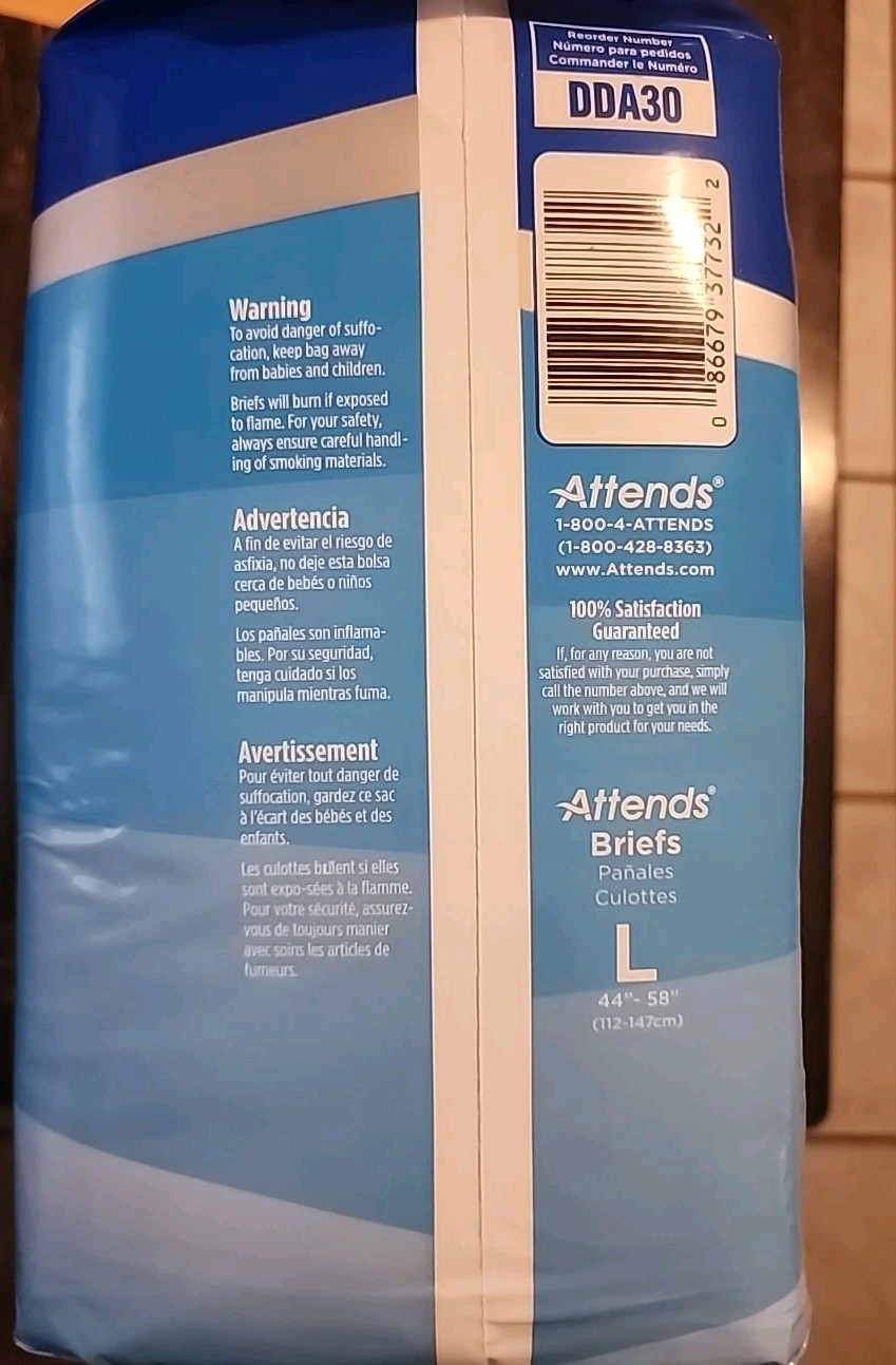 Attends Briefs Size L 44”-58” Maximum Absorbency 24 Ct
