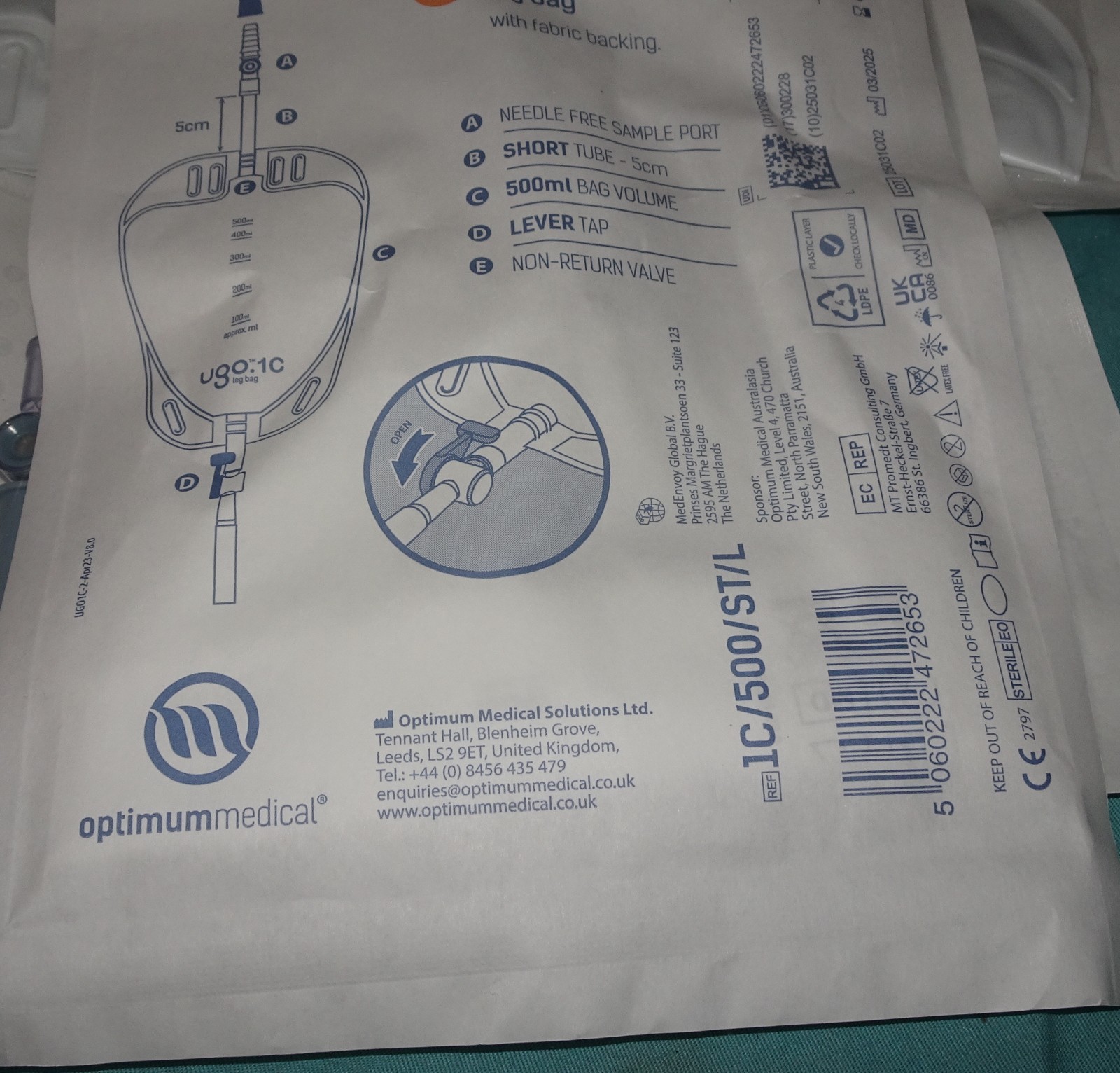 9 NEW Ugo 1C 1C/500/ST/L = Leg Bags Urine Drainage Catheter T Tap or Lever Tap