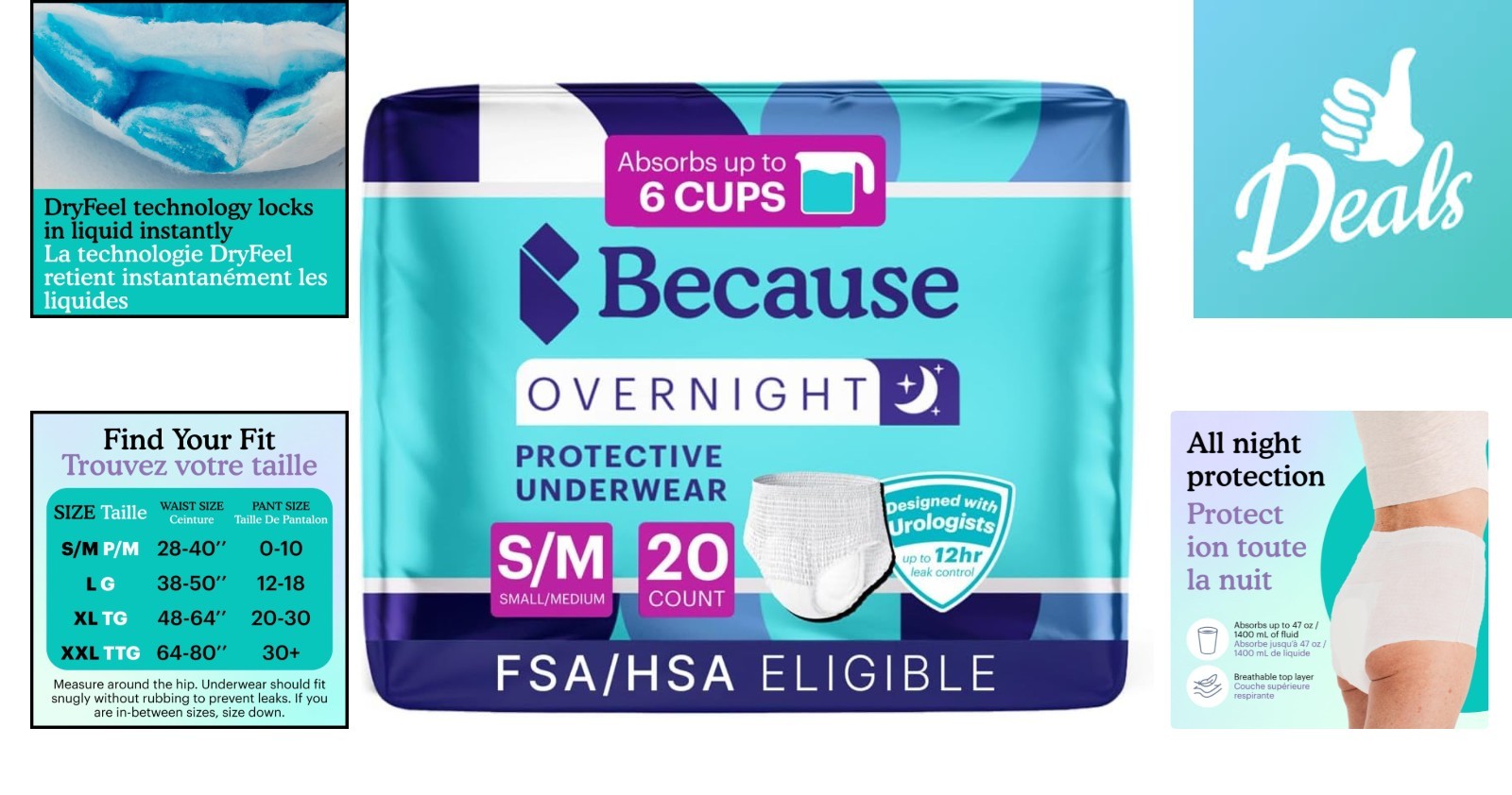 Comfortable and Secure Overnight Incontinence Briefs, Small/Medium, 20 Pieces