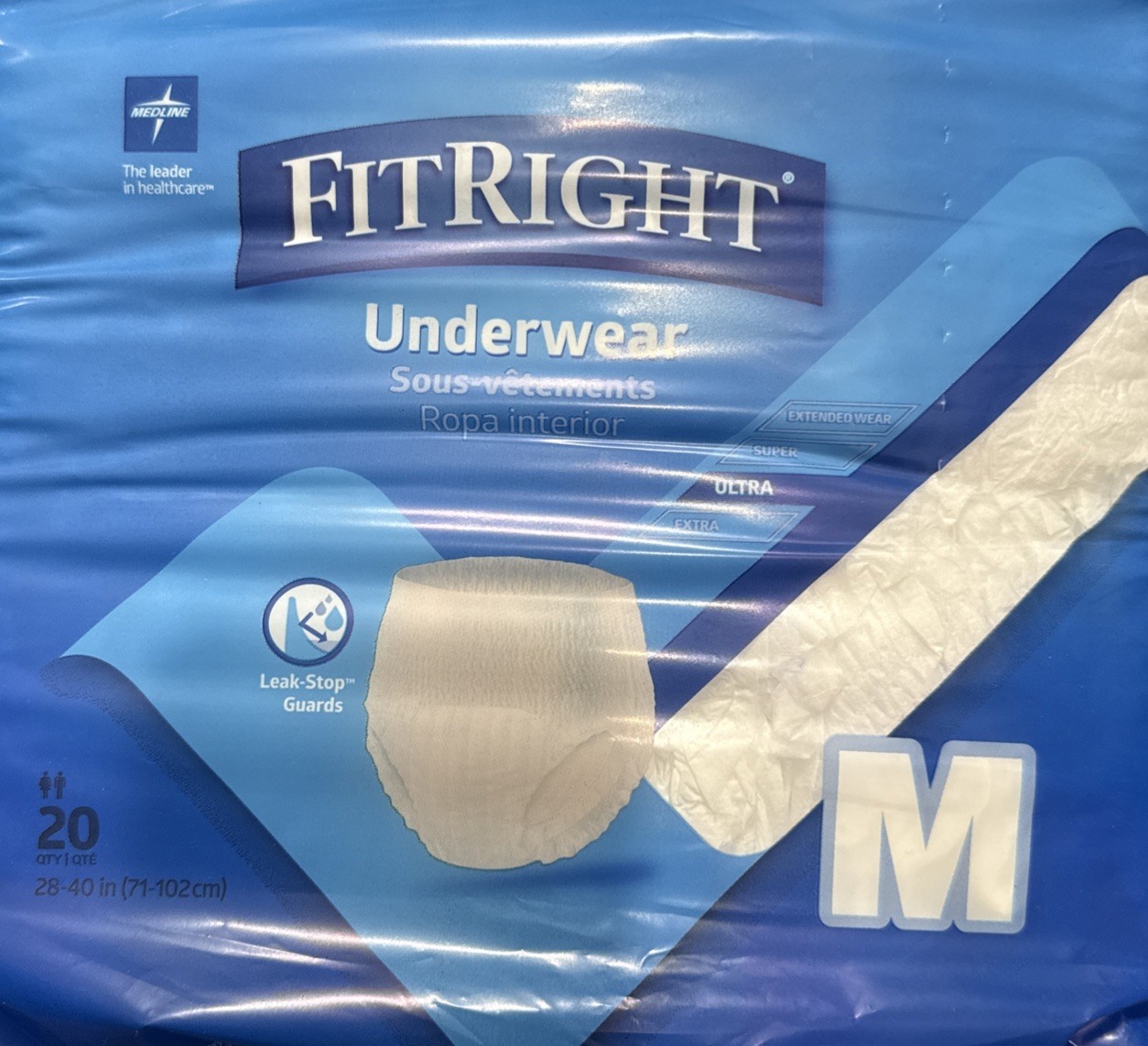 Medline Fitright Ultra Protective Underwear, Medium, 28″ To 40″ Waist, QTY=20